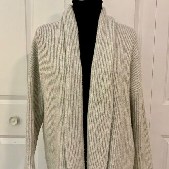 Joie Light Grey Long Sleeve Shawl Collar Open Cardigan Sweater Medium - Picture 2 of 10